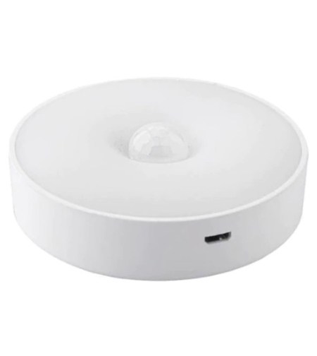 Lampa de Veghe LED, Flippy, cu Senzor de Miscare, Incarcare USB, 0.6W, 300mAh, Design Rotund, Alb, 8.5x2.3 cm