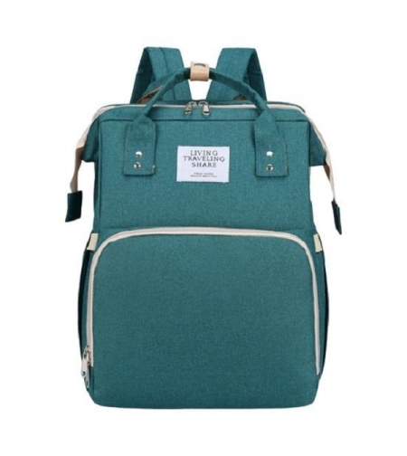 Rucsac Multifunctional pentru Mamici, Flippy, cu Patut Pliabil si Baza de Schimbat, Rezistent la Apa, Capacitate Mare, Usor, Compartimente Multiple, Buzunar Termic pentru Lapte, 42 x 32 x 22 cm, Verde