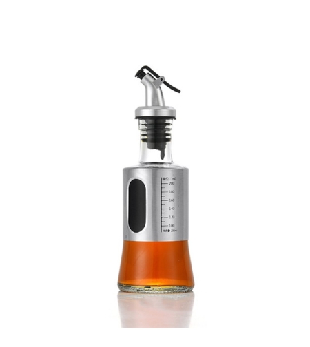 Sticla de ulei, Flippy, Sticla de Ulei din Otel Inoxidabil, Sticla pentru Lichide de Bucatarie, Sticla pentru Lichide de Gatit, 19 x 6.5 cm, volum 200 ml, Gri Transparent