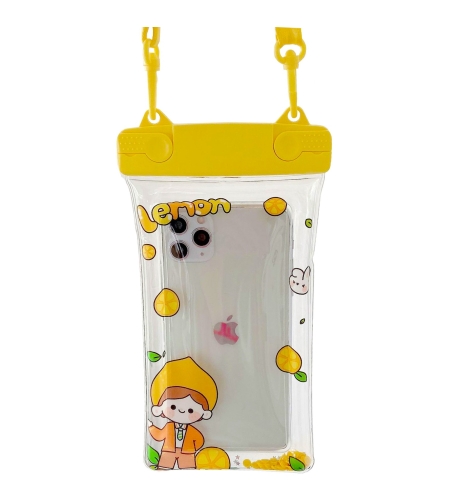Husa subacvatica Fruity Waterproof Flippy, Snowproof, Universala, Impermeabila, cu Snur, pentru telefon sau documente, Lemon Boy, Galben