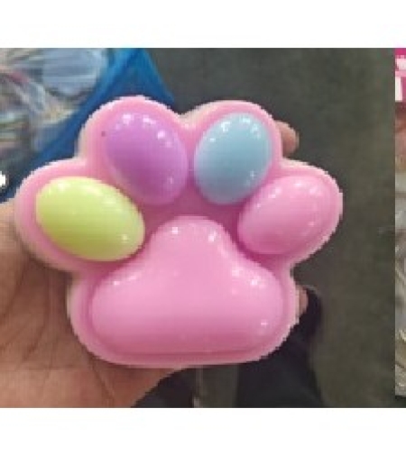 Jucarie Antistres Squishy, Flippy, cu Revenire Lenta, Labuta de Pisica Pufoasa, 8.5 x 7.5 cm, Ambalaj Transparent, Roz Multicolor