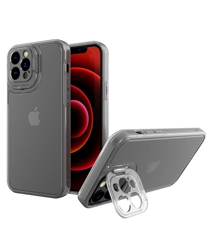 Husa de protectie pentru Apple iPhone 14 Pro Max, Flippy, Bracket series cu suport si protectie pentru camera, Transparent