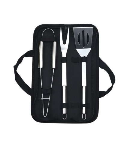 Set 3 Ustensile pentru Gratar, Flippy, din Otel Inoxidabil, Geanta Oxford, Argintiu