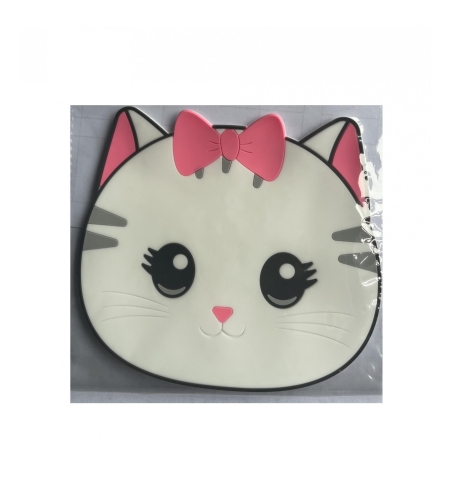 Suport pentru Pahar, Flippy, Model Pisicuta, din PVC, 15.5 x 15.5 cm, Rezistent la Caldura, Alb/Roz