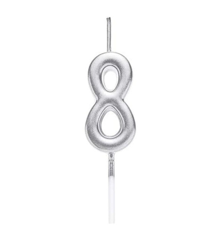 Lumanare de Tort, Flippy, Model Cifra 8, Party, 4.5 x 2.5 cm, din Parafina, Argintiu