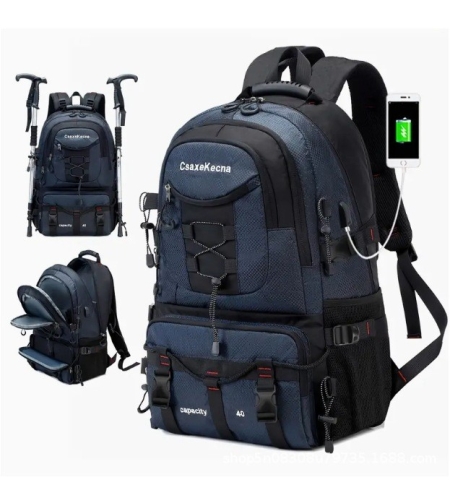 Rucsac Multifunctional de Alpinism, Flippy, Capacitate 36-55 L, de Calatorie, Impermeabil, Slot USB Incarcare Telefon, Bretele Reglabile, 52 x 34 x 19 cm, Albastru