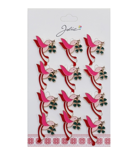 Set 12 Brose Martisor Primavara Pasare cu Trifoi in Cioc
