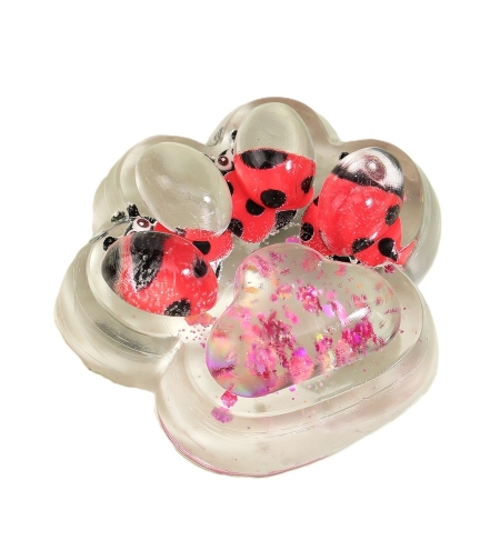 Jucarie Antistres Squishy, Flippy, cu Revenire Lenta, Squeeze Pinch Family, Model Cat Paw, 6.5 x 7 cm, din Tpr, 4-6 Ani, Model 7 Insecte, Transparent