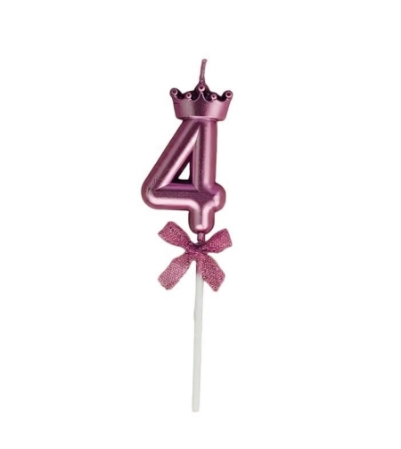 Lumanare Cifra 4, Flippy, Model Coroana cu Fundita, Pentru Tort, 6 x 2.5 cm Mov