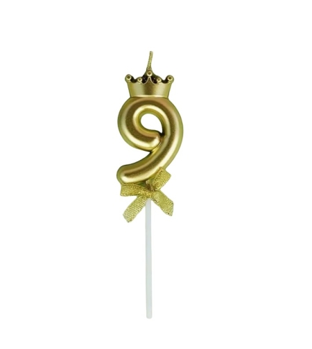 Lumanare pentru Tort Cifra 9, Model Coroana, Gold, Flippy, Party