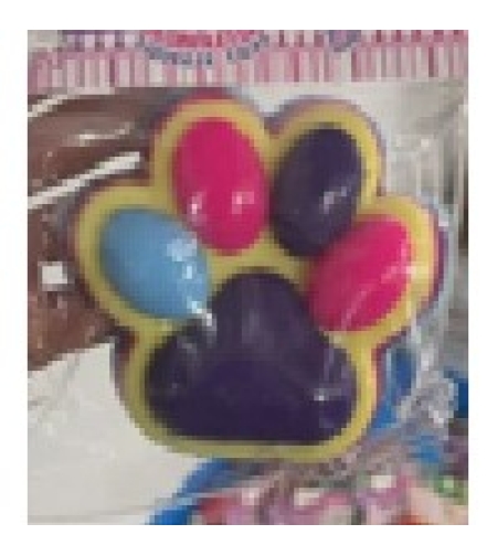 Jucarie Antistres Squishy, Flippy, cu Revenire Lenta, Labuta de Pisica Pufoasa, 8.5 x 7.5 cm, Ambalaj Transparent, Galben Mov inchis