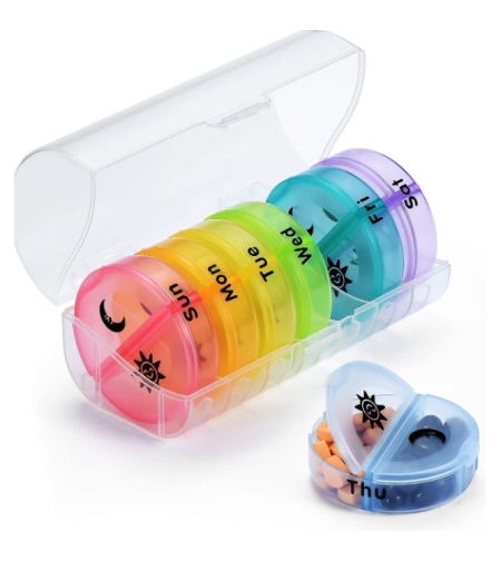 Cutie Depozitare Medicamente, Flippy, 7 Zile, 14 Compartimente, Cutie Suport, Recipiente Detasabile, Portabila, Multicolor, 17.5x11x9.5 cm