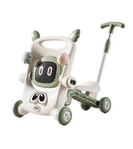Antemergator pentru Copii 8 in 1, Flippy, Multifunctional, cu Maner de Impingere Detasabil, Scuter, Trotineta, Scaun Reglabil, Tavita Detasabila, Stabil, Antiderapant, 4 Roti, 56x44x64cm, 9-12 Luni, Verde
