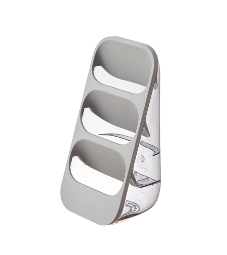 Suport - Organizator pentru Tacamuri, Flippy, 3 Compartimente, Suport pentru Cosmetica, Ustensile, Material PP Durabil, 33 x 16 x 15 cm Gri