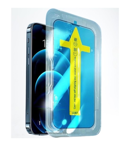 Folie sticla securizata cu sistem de montare usor si rapid Flippy pentru Apple iPhone 14 Pro, Transparent cu margini negre