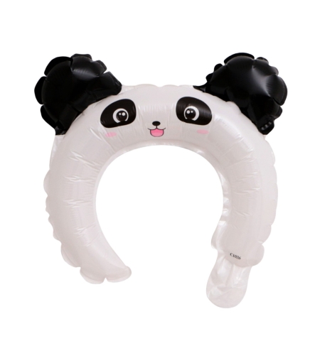 Balon din Folie Metalizata, Flippy, Tip Coronita cu Urechi, Model Panda, Ambalaj Individual, Pai Inclus, Umflare cu Aer sau Heliu, 27 x 28 cm, Alb/Negru
