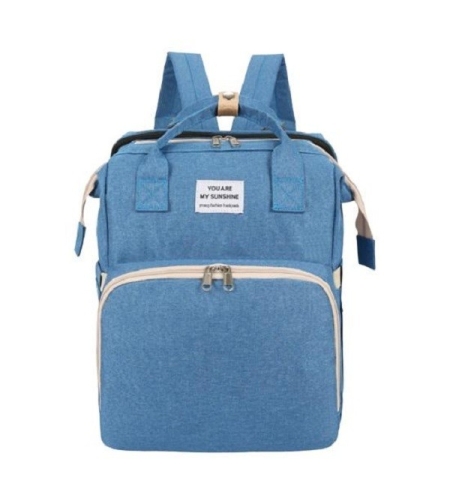 Rucsac Multifunctional pentru Mamici, Flippy, cu Patut Pliabil si Baza de Schimbat, Rezistent la Apa, Capacitate Mare, Usor, Compartimente Multiple, Buzunar Termic pentru Lapte, 42 x 32 x 22 cm, Albastru Deschis