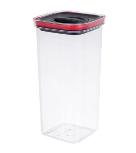 Cutie de Depozitare Alimente, Flippy, Cutie de tip Container, Recipient pentru Cereale in Bucatarie, 11.5 x 11.5 x 23 cm, volum 2000 ml, Transparenta cu Capac Negru