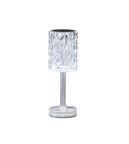 Lampa de birou pe LED RGB 16, Flippy, dimmer tactil, 3 nivele de intensitate, incarcare USB, 3W, Cristal Acrilic, 13x28 cm, cu telecomanda, forma veioza, transparent