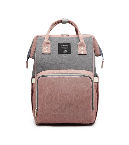 Rucsac Multifunctional pentru Mamici, Flippy, din Panza Oxford, Compartimentare Multipla, Impermeabil, 43 x 18 x 26 cm, Roz/Gri