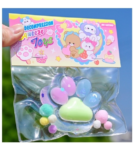 Jucarie Antistres Squishy, Flippy, cu Revenire Lenta, Labuta de Pisica Pufoasa, 7.5 cm, Ambalaj Transparent, Model 27055, Multicolor