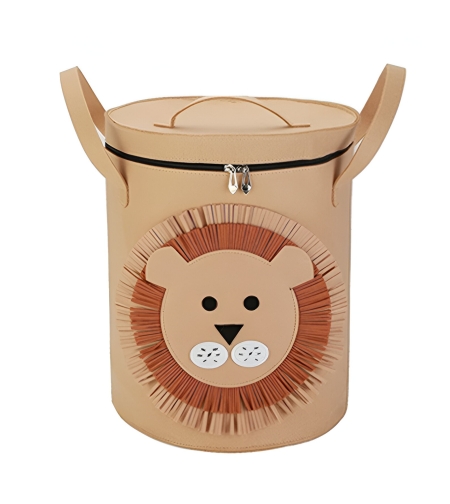 Cutie de Depozitare 2In1, Flippy, Impermeabila, Covor pentru Jucarii si Lego 150cm, Capacitate Mare, cu Manere, cu Sfori, Inaltime 40cm, Model Leu, Maro
