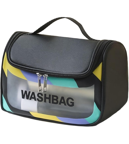 Geanta Cosmetice de Voiaj Flippy, Impermeabila, Translucida Mata, 22 x 16 x 14 cm, Negru