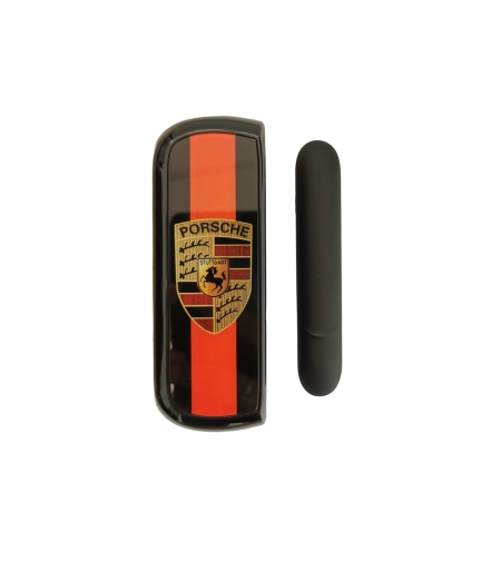 Set Husa Si Capac Plastic Flippy, pentru IQOS Iluma, de Protectie, Capac Magnetic, Anti Soc si Zgarieturi, 20 gr, 12 x 4 x 2.5 cm, Model Emblema Auto, Rosu/Negru