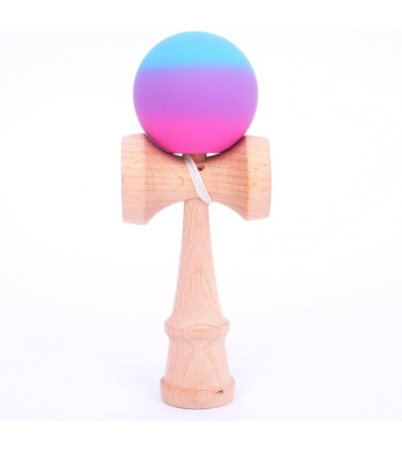 Jucarie Interactiva Kendama, Flippy, Kendama Original Super Sticky din Lemn, 18 cm, Joc de Indemanare pentru Copii si Adulti, Model Gradient Albastru deschis Mov Roz
