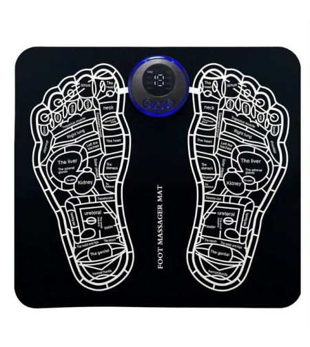 Covoras de Masaj pentru Picioare, EMS, 4 Niveluri de Intensitate, Incarcare USB, Ecran LED, Telecomanda Inclusa, Negru
