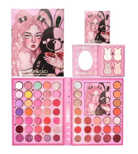 Set farduri 2 in 1 Kevin&Coco, paleta 62 nuante, mini paleta iluminator tip carte, rezistenta ridicata, 22 x 17 cm, 430 g, multicolor