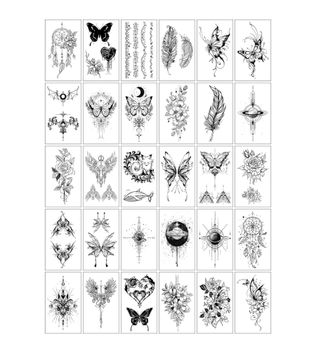 Set 30 Tatuaje Temporare, Flippy, pe Baza de Apa, Model 1, Negru
