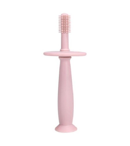 Periuta de Dinti din Silicon pentru Bebelusi, Flippy, fara BPA, 360 Grade, Bariera Anti-Inghitire, Maner Ergonomic, 12.5 x 15 cm, Roz