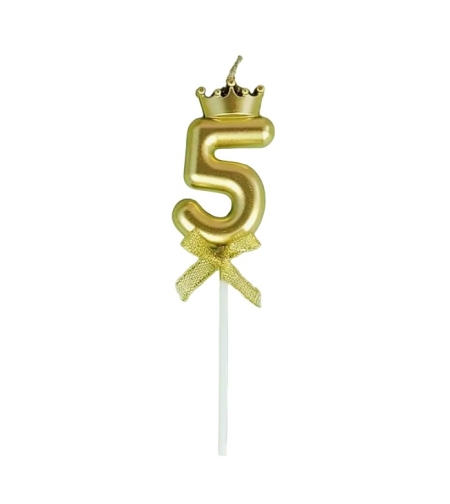 Lumanare pentru Tort Cifra 5, Model Coroana, Gold, Flippy, Party