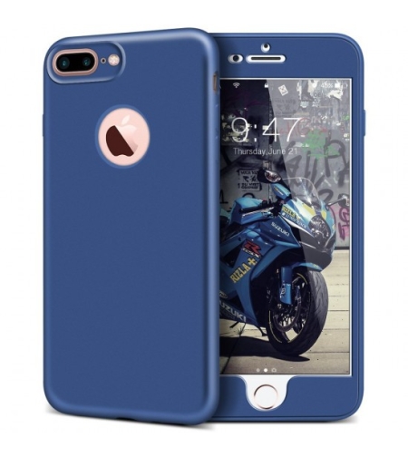 Husa Apple iPhone X Full Silicone 360 Albastru + Folie de protectie