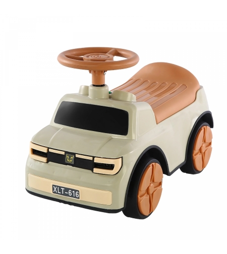 Masinuta Ride-On Flippy, cu Sistem Anti-Rasturnare, Sistem de Lumini si Muzica, Cutie de Depozitare, 1-6 Ani, 58 x 28 x 37 cm, Maro