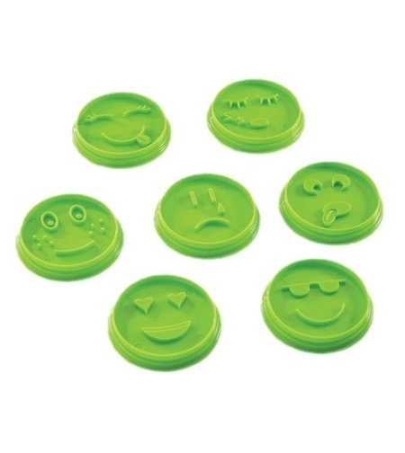 Set 7 Forme de Prajituri, Flippy, Model Emoticoane Smiley Face, Diferite Expresii, 7.7 x 1.5 cm, din PP, Verde