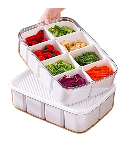 Cutie pentru Depozitare Alimente, Flippy, 8 Compartimente cu Capac, Material PET+PP, 29 x 20 x 9 cm, Alb/Transparent