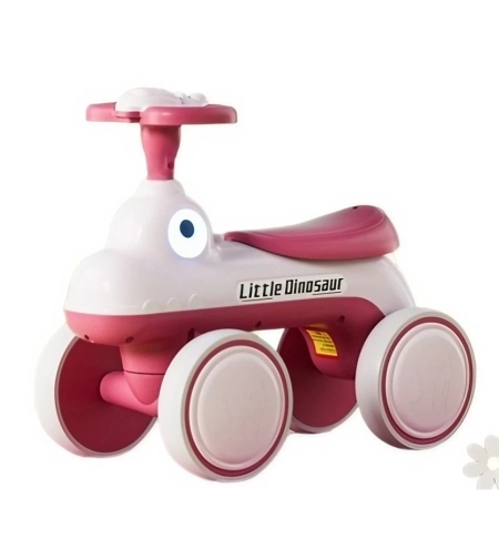 Bicicleta Pentru Copii, Flippy, Fara Pedale, Cu Patru Roti, Din Plastic Rezistent, Fara BPA, Cu Muzica Si Lumini, Model Dinozaur, 50x27x40 Cm, Roz