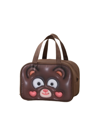 Geantă Frigorifică, Flippy, cu Desene Animat 3D, Portabilă pentru Copii, de Prânz, din Pânză Oxford, 27.5x18x20 cm, Model Ursulet, Maro