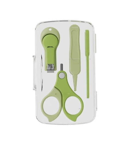 Set 4in1 de Ingrijire Unghii pentru Bebelusi, Flippy, Cutie de Depozitare Transparenta, 0-6 Ani, 13.6x8x2 cm, Verde