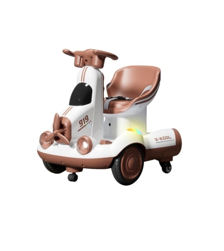 Masinuta Electrica, Flippy, pe 4 Roti, cu Telecomanda, Lumini Led si Muzica, +2 ani, Inaltime Reglabila, Maro