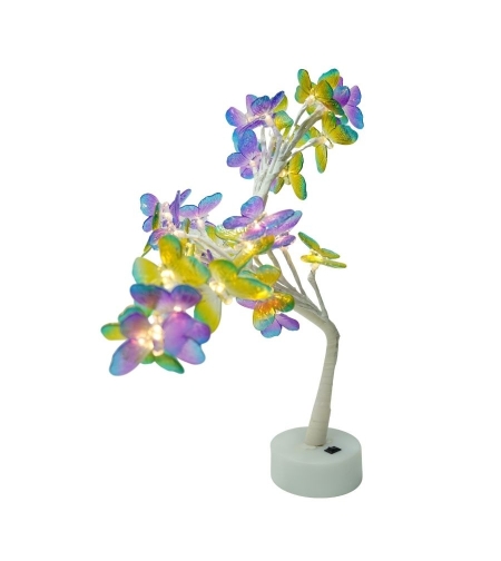 Decoratiune luminoasa, Flippy, Tip copac cu fluturi, cu baterii/USB