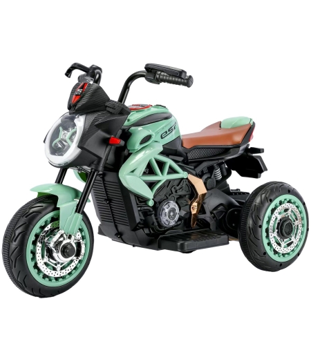 Tricicleta Electrica pentru Copii, Flippy, cu 2 Acumulatoare 380*2, tip 6V7, Bluetooth, Sistem Anti-Rasturnare, Sistem de Lumini si Sunet, 6+ Ani, 95 x 58 x 45 cm, Negru Verde