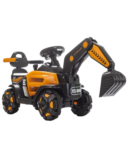Masinuta Electrica Flippy, Tip Excavator, Brat Electric cu Maneta de Control, Spatar si Bare Laterale, Sistem Muzica si Lumini, 1-8 Ani, 72 x 36 x 50 cm, Portocaliu