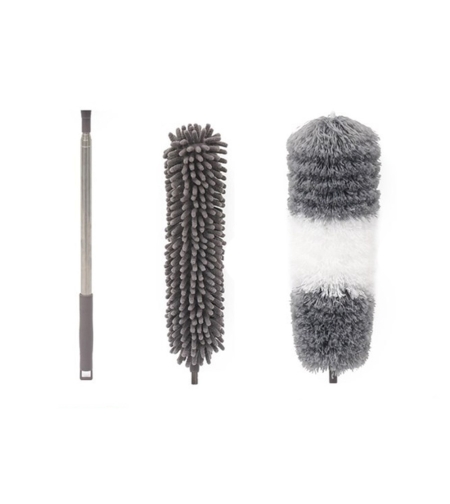Mop din Microfibra pentru Curatenie, Flippy, Set 2 Capete Detasabil, Mop din Microfibra, Pamatuf pentru Praf, Maner Extensibil, EVA, Impachetate in Sac cu Fermoar, Gri