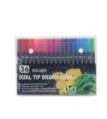 Set 36 Carioci, Flippy, pe Baza de Apa, 2 Tipuri de Varf, 1-2 mm, 0.4 mm, Corp Carioca Negru, din Plastic, Multicolor