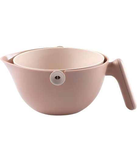 Bol cu Doua Straturi, Flippy, pentru Fructe, Legume, cu Cos de Scurgere a Apei, 2L, din ABS+PP, 29.9 x 22.5 x 11.8 cm, Maro