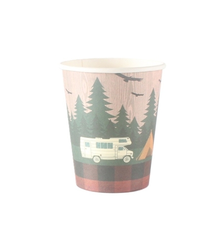Set 10 Pahare, Flippy, Imprimeu Camping, din Carton, 250 - 300 ml, 7.5 x 8.4 x 5.3 cm, Multicolor
