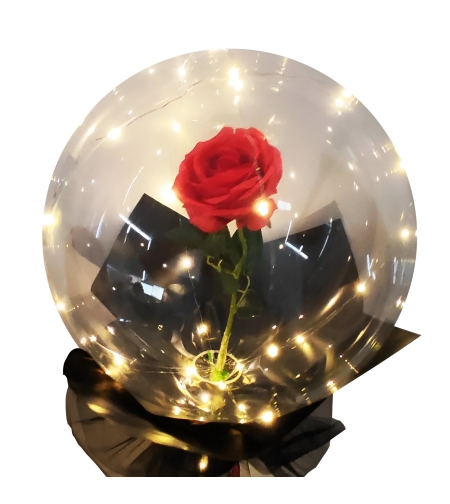 Trandafir in Balon LED cu Lumini, Flippy, Tip Buchet, Diametru 35 cm, Rosu